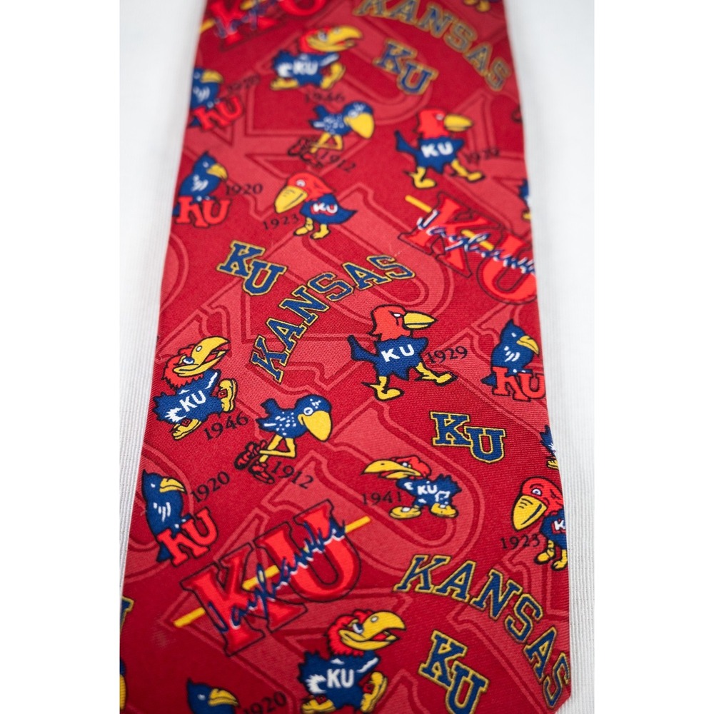 Collegiate Kansas University KU Bird through‎ the years Men's Silk Tie Red Blue
